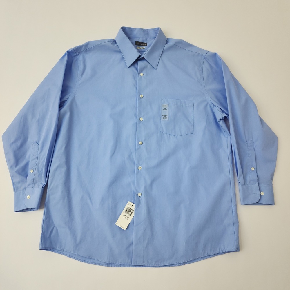 Van Heusen Mens Regular Fit Dress Shirt Cameo‎ Blue 17 32/33 Wrinkle Free NWT